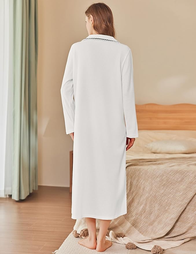 Ekouaer Zipper Robes for Women Long Waffle Knit Bathrobe Lightweight Long Sleeves Robe Soft Sleepwear with Pockets S-XXL