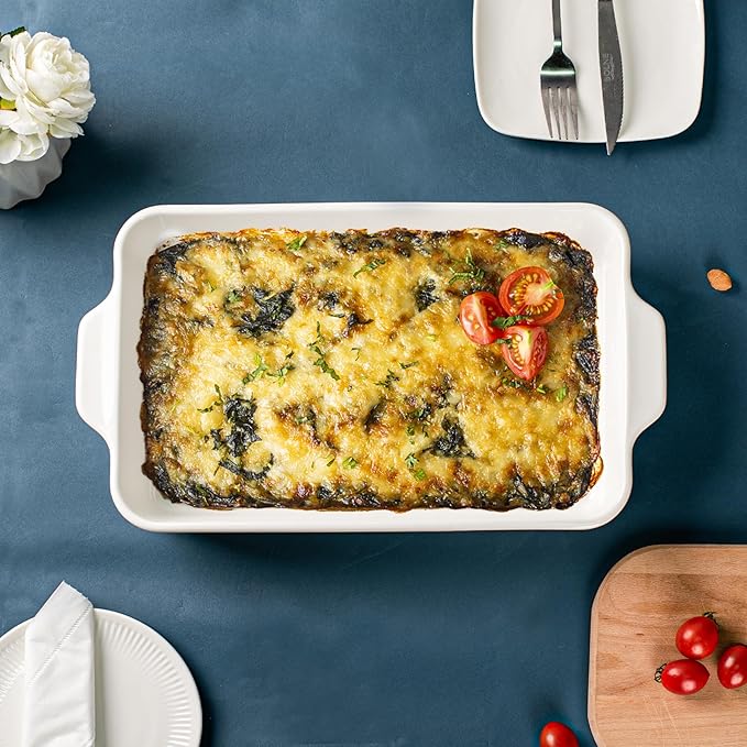 Dizada 9x13 Casserole Dish Set of 2 - Deep 4.2 Qt Porcelain Baking Dishes, Ceramic Bakeware for Lasagna, Roasts, Cake, Oven Microwave Safe(NO LIDS)