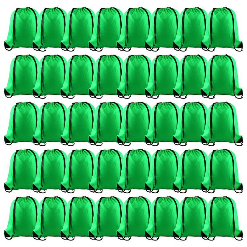 KUUQA 60Pcs Green Drawstring Backpack Bag Bulk Drawstring Bags String Bags Storage Bags Gym Backpack for Sport Gym Traveling