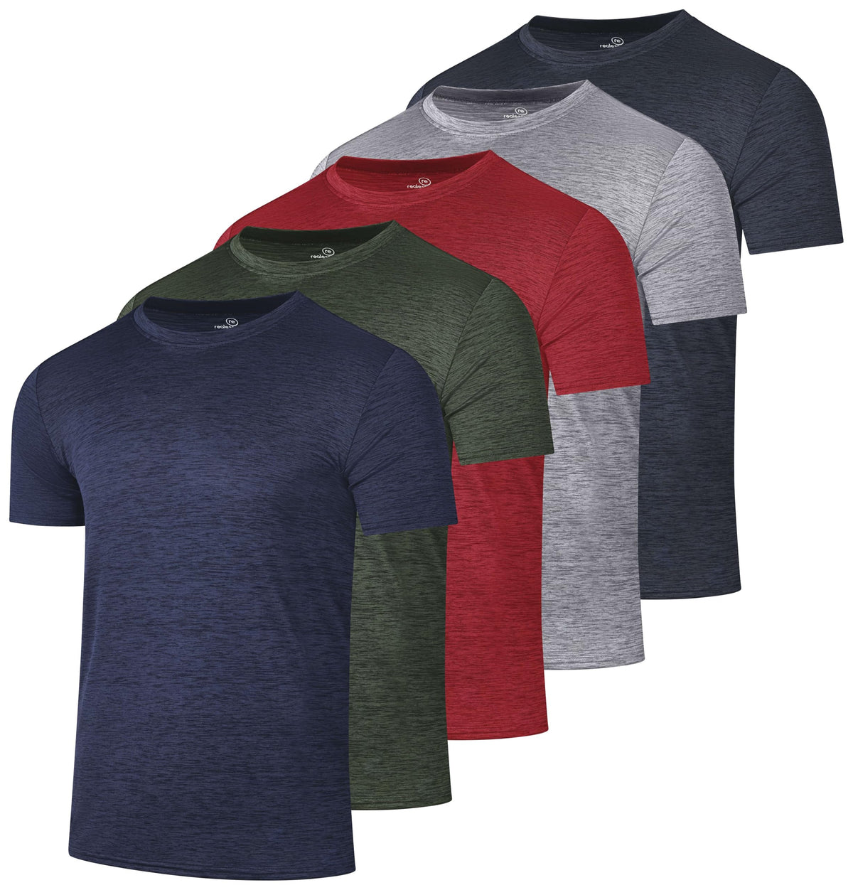 Real Essentials 5 Pack: Men's Dry-Fit Short Sleeve Crew Neck T Shirts Fitness Running Gym Workout Cool Exercise Athletic Tee, Set 11, Medium