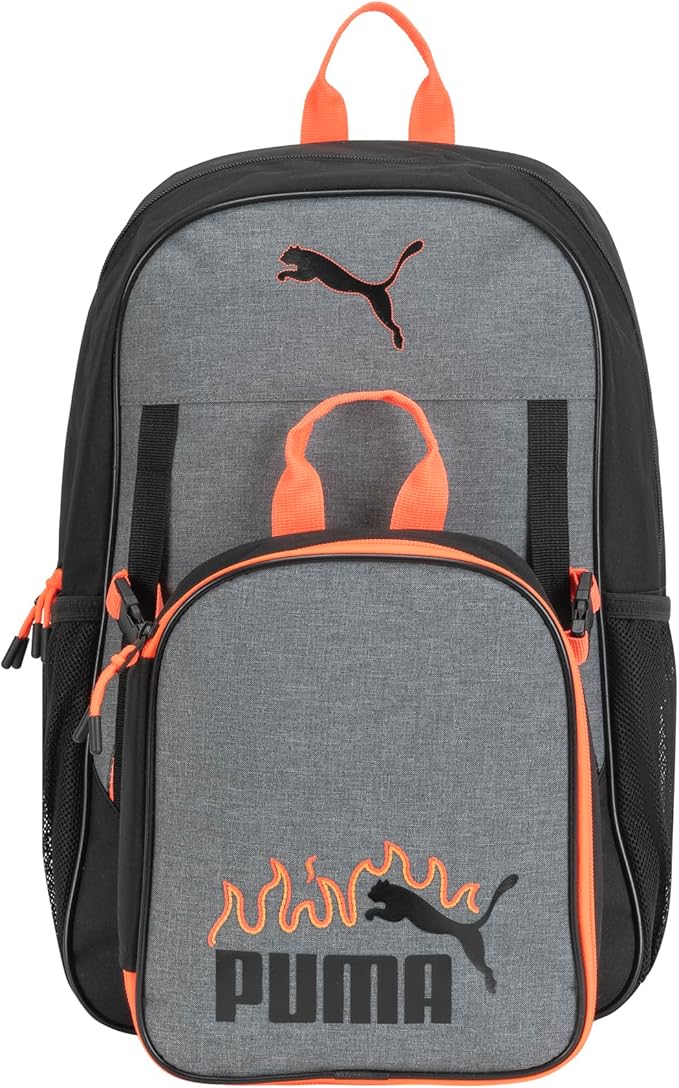 PUMA Unisex Kid's Colony Lunch Kit & Backpack Combo, Heather Grey/Heat Fire, Medium