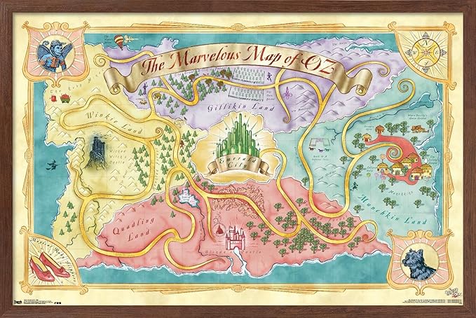 The Wizard Of Oz - Map Wall Poster, 34L" x 22.4W", Mahogany Framed Version