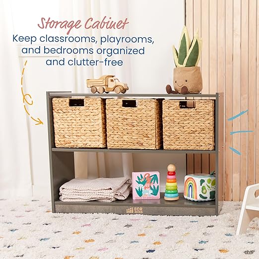 ECR4Kids 2-Shelf Mobile Island Storage Cabinet, Classroom Furniture, Grey Wash