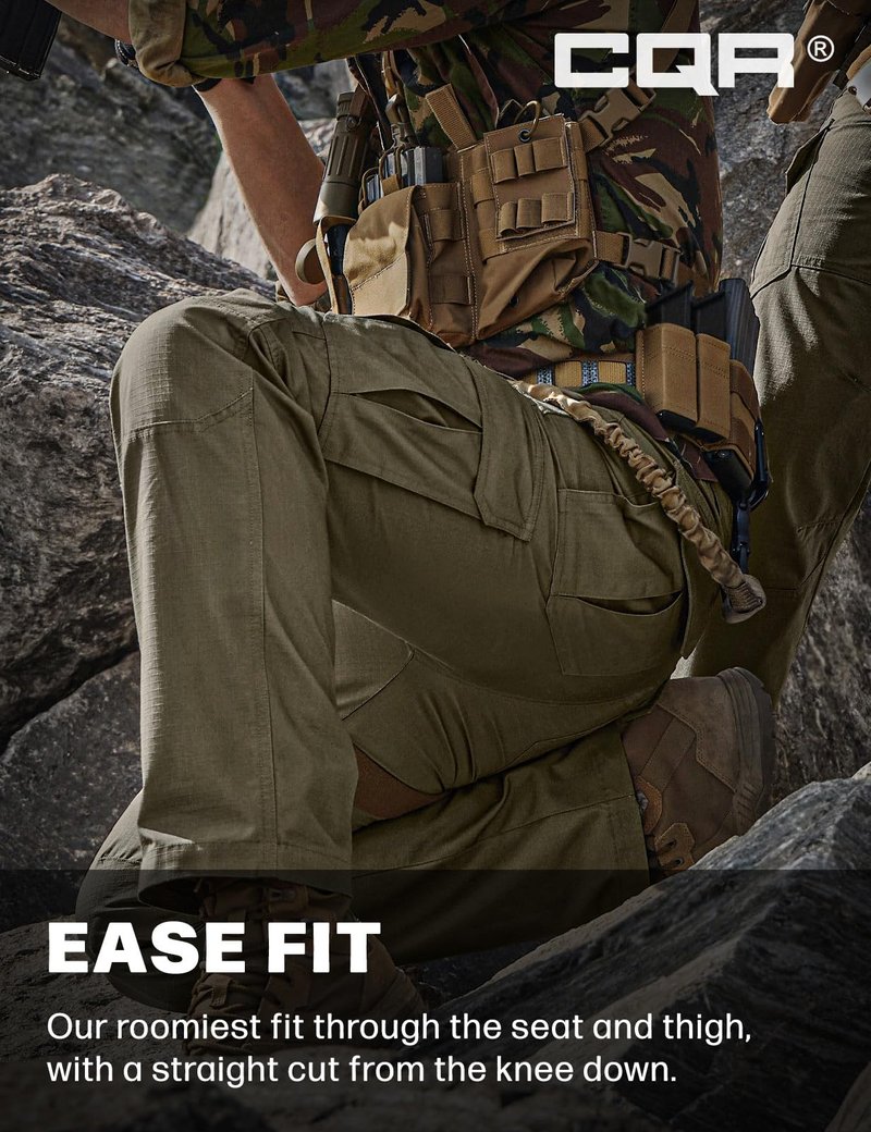 CQR Men's Tactical Pants, Water Resistant Ripstop Cargo Pants, Lightweight EDC Work Hiking Pants, Outdoor Apparel, Raider Soil Green, 34W x 30L