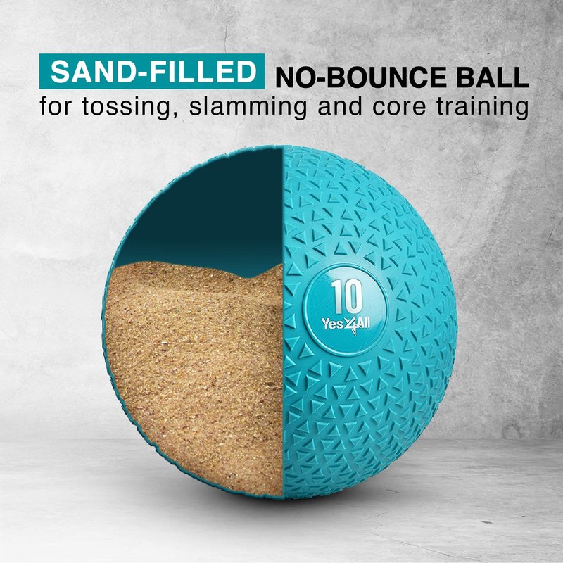 Yes4All Slam Balls, 10-40lb Weighted Ball Weight, Durable PVC Sand Filled Workout Dynamic Slam Ball for Strength Training, Triangle, Teal, 10lbs