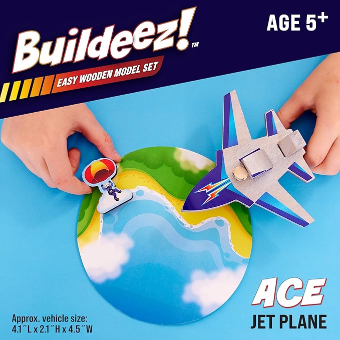 Creativity for Kids Buildeez! Easy Wooden Model Set: Jet Plane Ace - Airplane STEM Kit, Craft for Kids, Kids Activities and Gifts for Boys (Ages 5+)