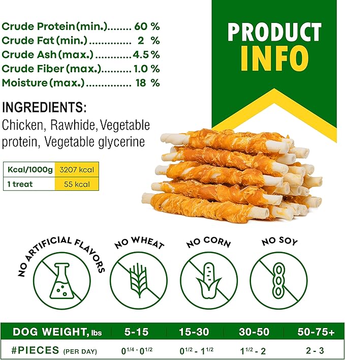Beloved Pets Dog Treats & Long Lasting Rawhide Chews Wrapped Chicken – Pet Bones Sticks for Large, Medium & Small Breeds – Aggressive Chewers Snacks – Puppy Toys Treats