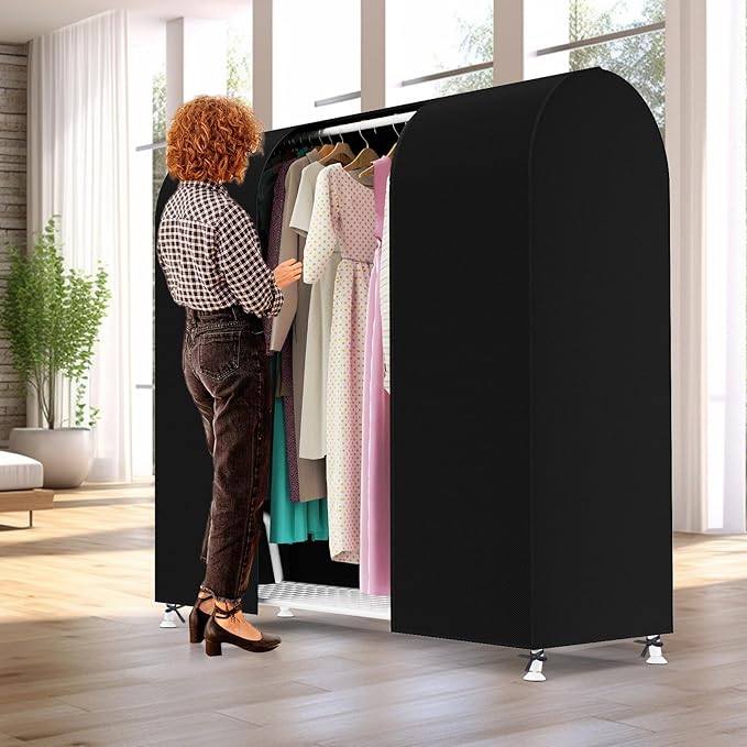 Zilink 60'' Garment Rack Cover Dustproof Clothes Rack Cover Breathable Garment Bags Protector Wardrobe Cover with 2 Durable Zippers for Garment Rack, Black, (Rack Not Included)