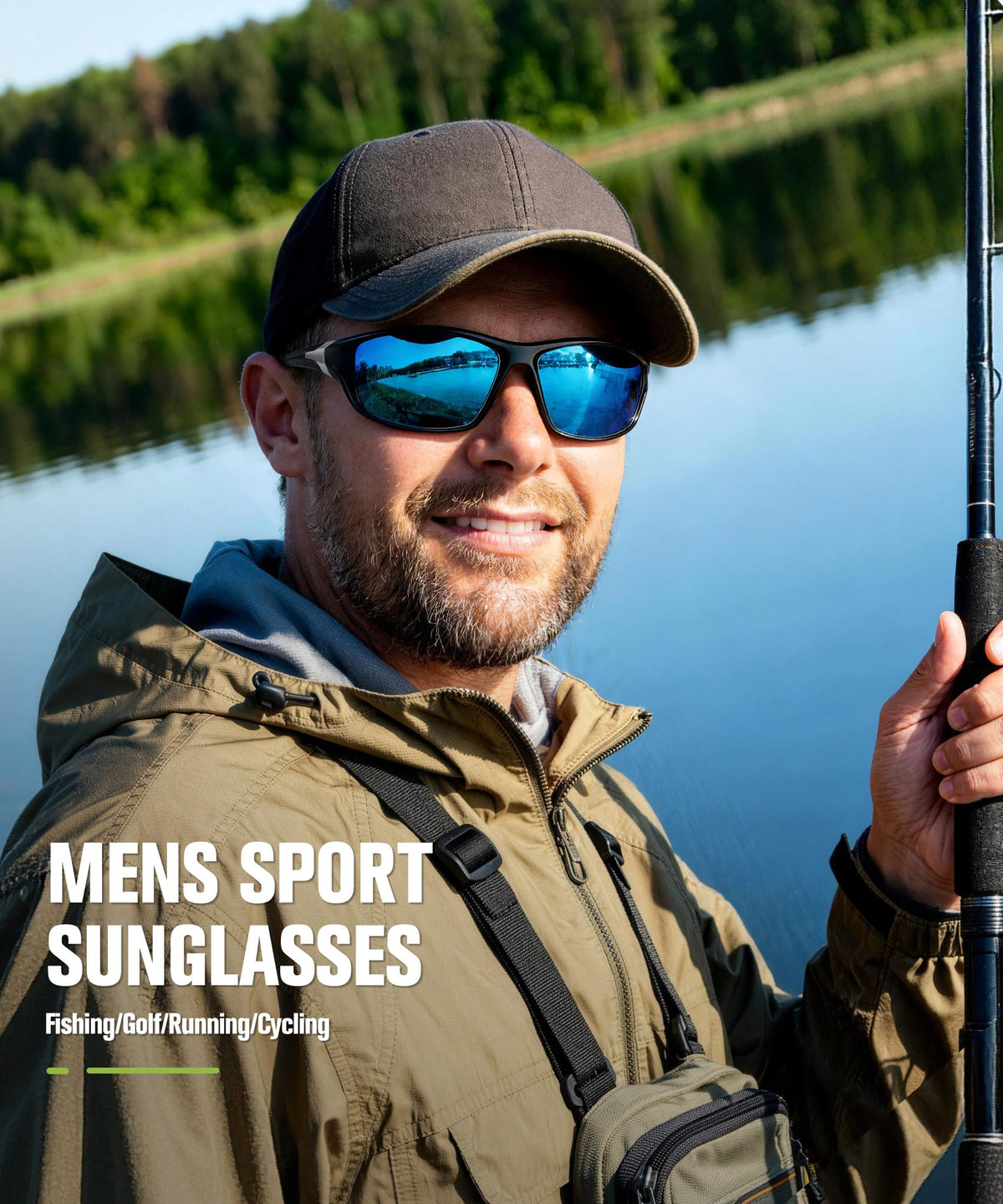 QALLY Polarized Sunglasses Men Sports Sunglasses for Men UV400 Sunglasses for Driving Golf Cycling Fishing Running