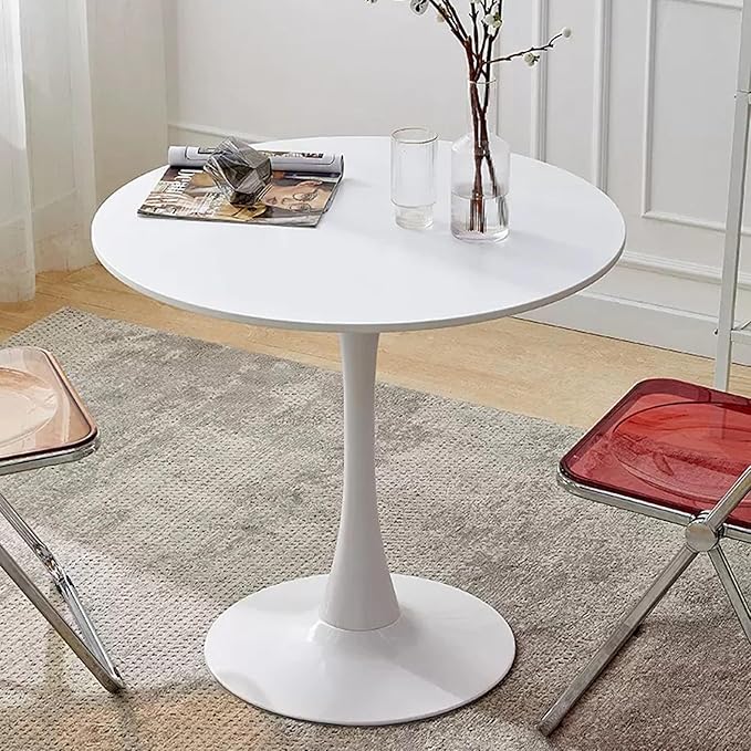 Tulip Table for 2-4 Persons 31.5" Modern Round Dining Room Table, Mid-Century Wooden MDF Circle Top Small Leisure Coffee Tables for Kitchen Living Room (White, 31.5")