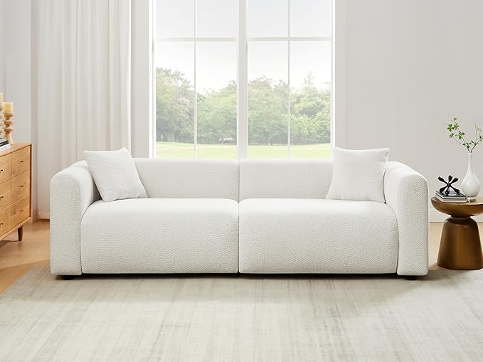 VANOMi 95" Cloud Couch, Comfy Deep Seat Boucle Cloud Sofa, Upholstered 3-Seater Oversized Loveseat Sofa with 2 Pillows, Modern Sofa for Living Room, Bedroom, Office, Apartment (White)