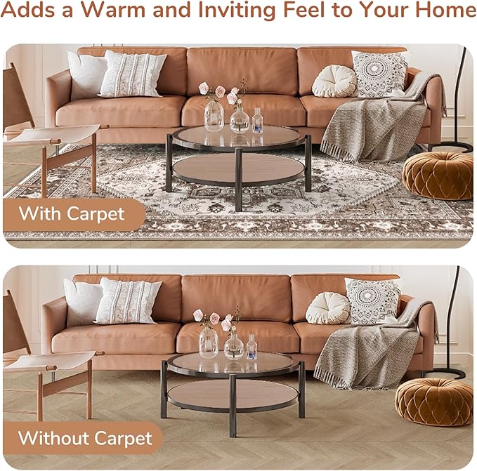 OPPODREAM Thin 8x10 Area Rugs, Washable Rugs 8x10 with Non Slip Backing, Faux Cashmere Low-Pile 8 x 10 Carpet, Khaki
