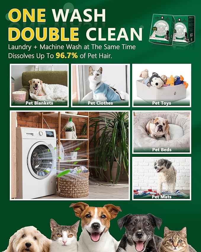 SEMECH by Seedshub Pet Hair Dissolver for Washing Machine-6 Sachets, 96.7% Hair Dissolution, Dog & Cat Hair Remover, Removes Odors & Residue, HE Compatible for Front & Top Load Washers, Septic Safe