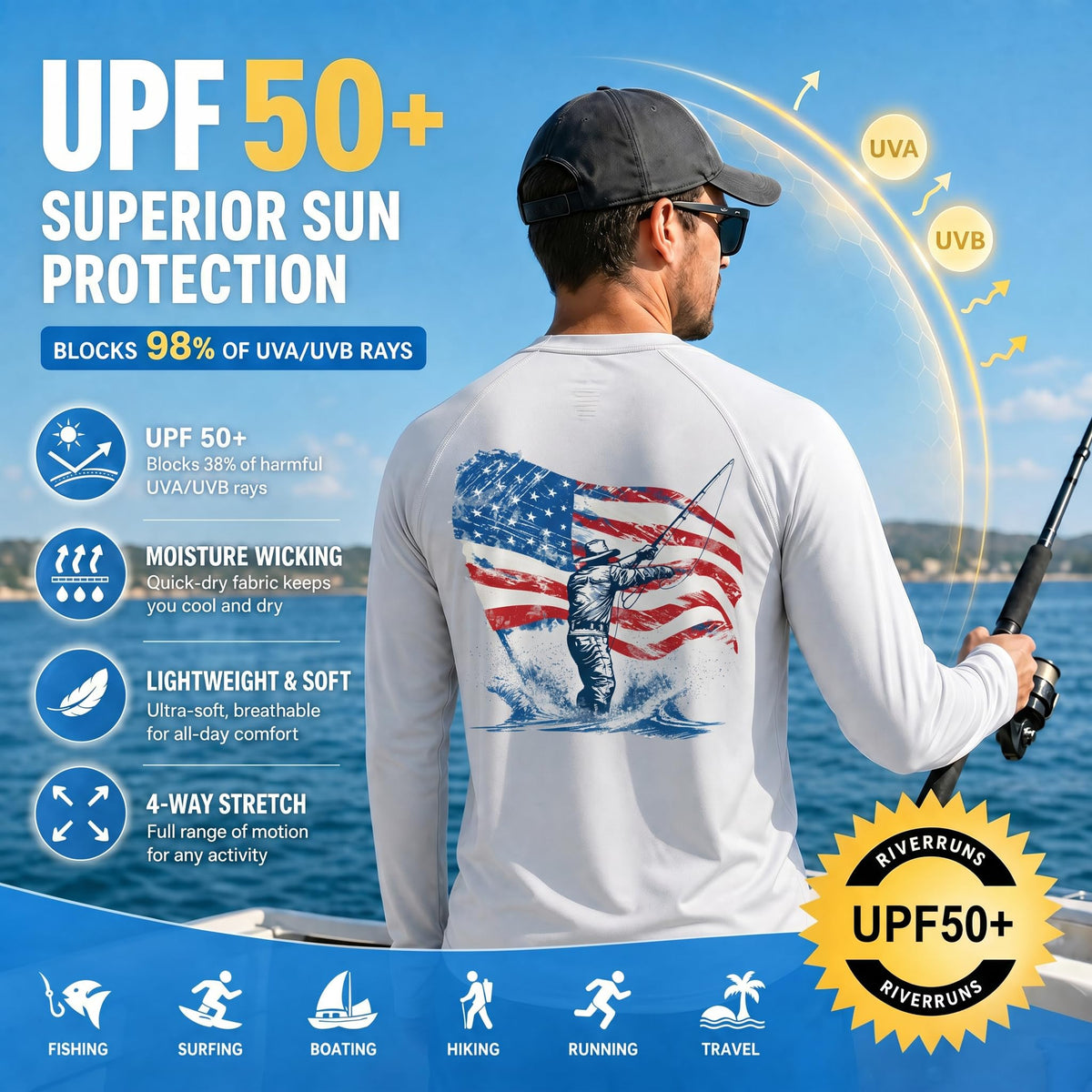 Riverruns Men's UPF 50+ Long Sleeve Fishing Shirt Sun Protection