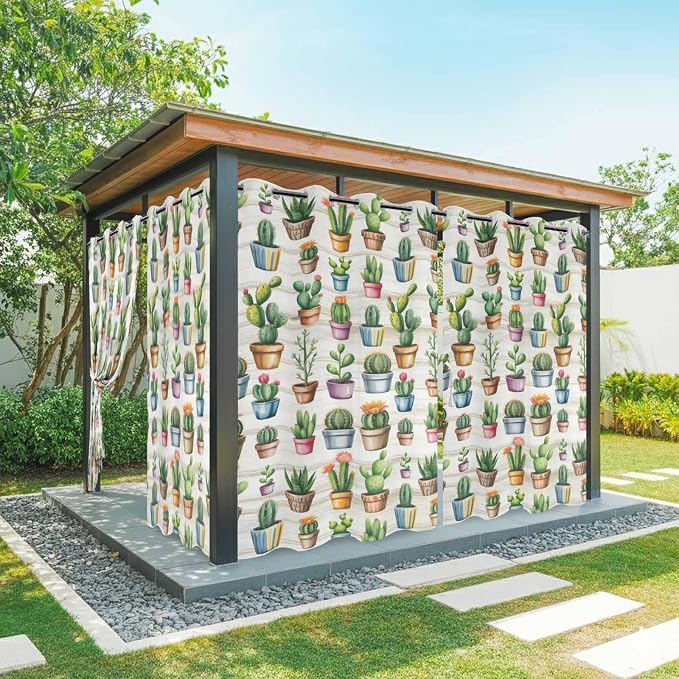 Summer Cactus Outdoor Curtains for Patio Cactus Tropical Plant Wooden