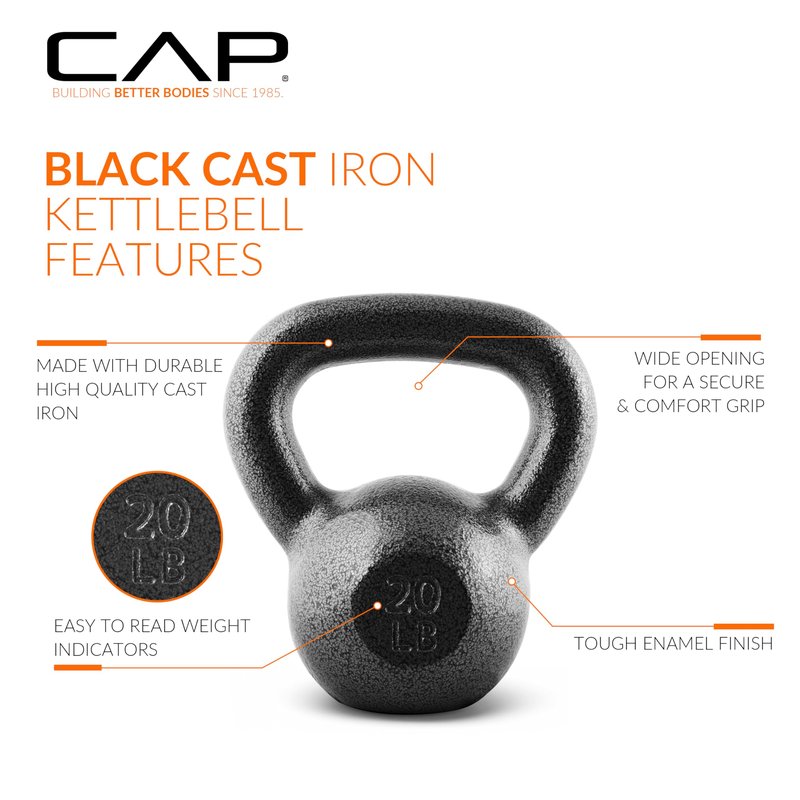 CAP Barbell Black Cast Iron Kettlebell | 20 Pounds