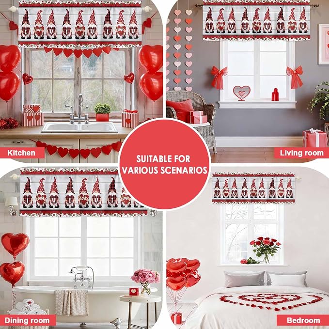 I Love U Valance Curtains for Kitchen, Valentine's Day Dwarf Romantic Wood
