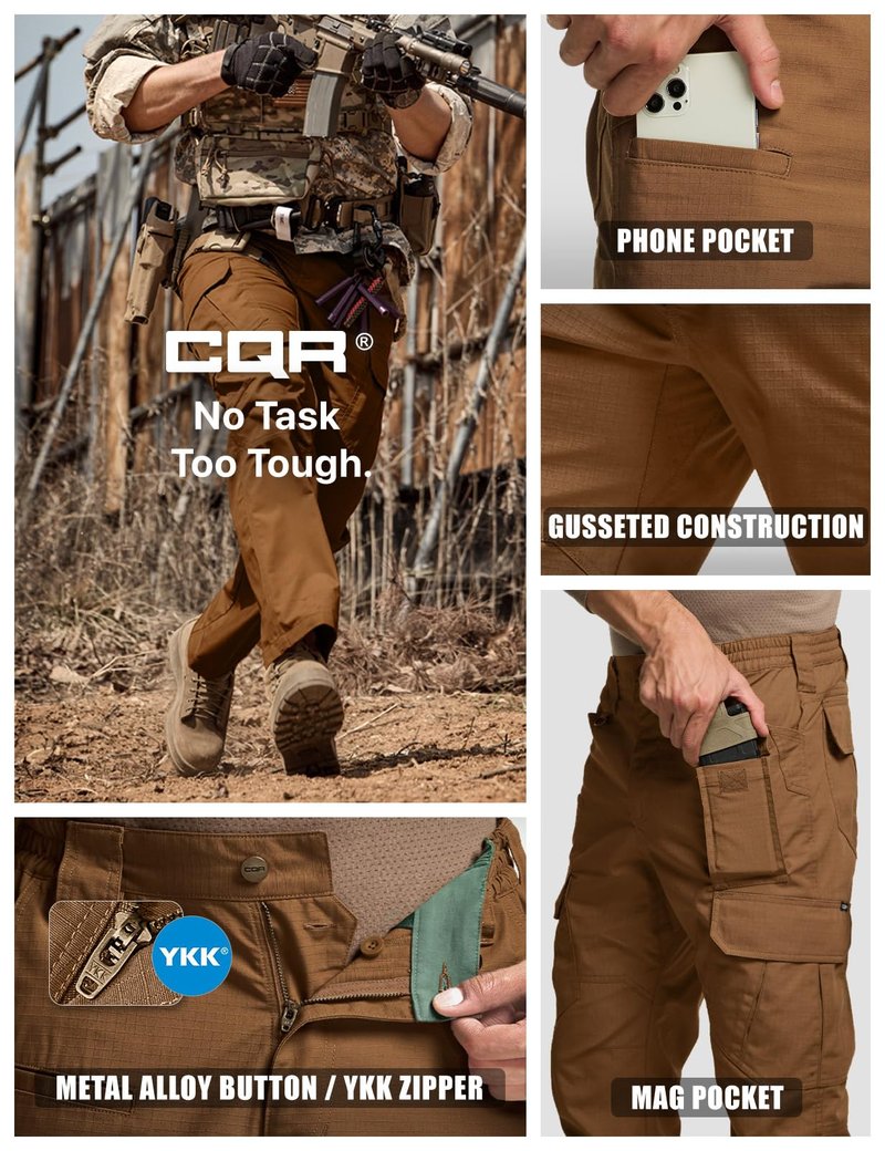 CQR Men's Tactical Pants, Water Resistant Ripstop Cargo Pants, Lightweight EDC Work Hiking Pants, Outdoor Apparel, Duratex Mag Pocket Copper Brown, 34W x 32L