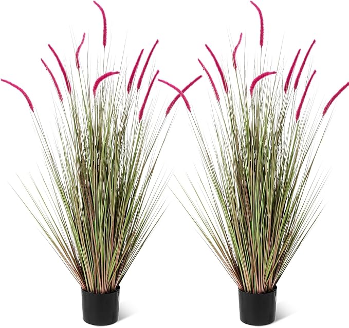 Jexine 2 Pieces Faux Plants Outdoor 4 ft Tall Artificial Grass Plant Potted Artificial Setaria Grass Faux Greenery Floor Plants for Housewarming Gift House Garden Lobby Outdoor (Stylish Purple)
