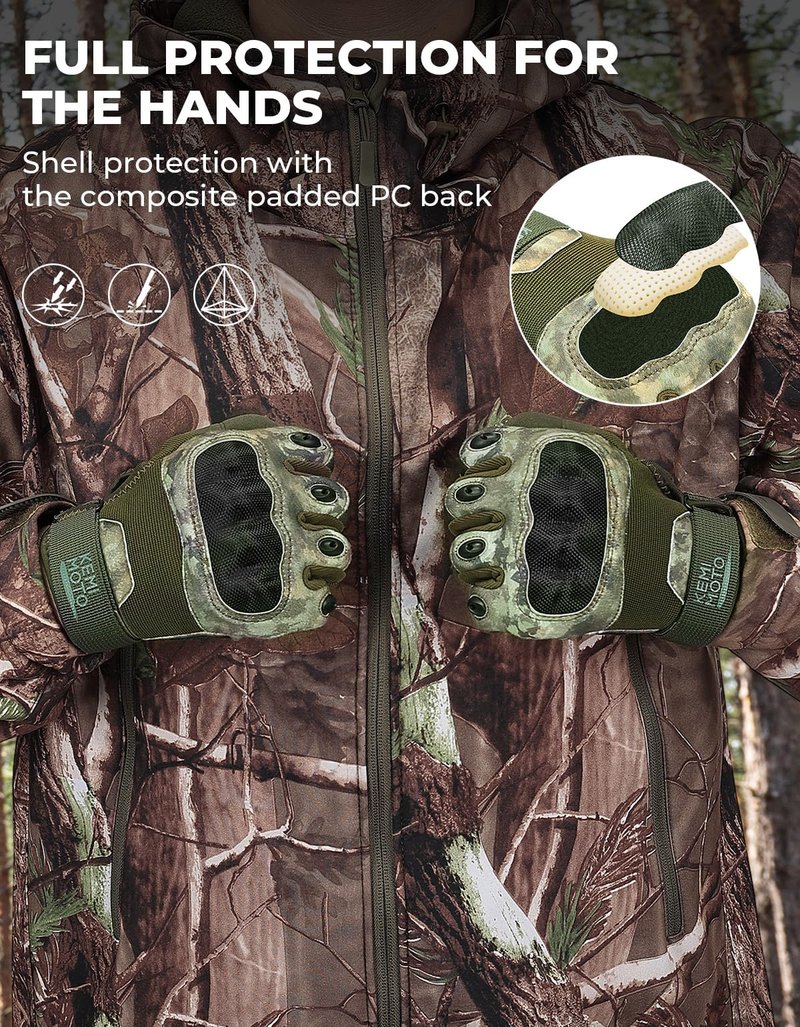 KEMIMOTO Camo Tactical Gloves for Men, Touchscreen Motorcycle Gloves with Hard Shell & Palm Padding for Sports Motorcycle Tactical Airsoft Paintball Hunting Hiking Camping Climbing (Camo,Medium)