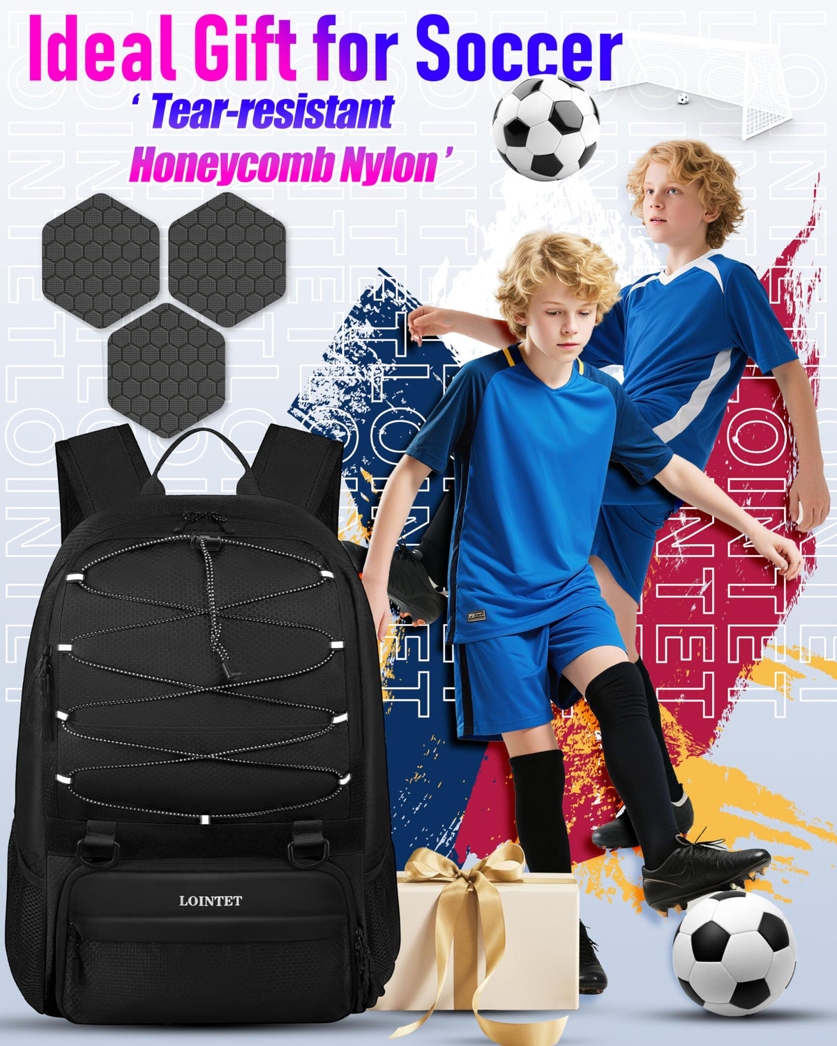 LOINTET Youth Soccer Bag, Soccer Backpack with Ball Compartment, Sports Equipment Training Bags Fits Basketball Football Volleyball and Accessories, Black