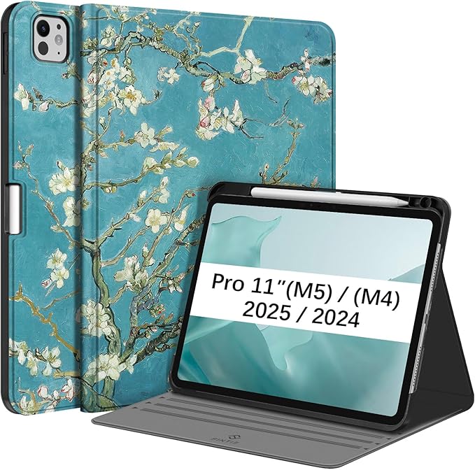 Fintie Magnetic Case for iPad Pro 11-inch (M5) 2025 / (M4) 2024 - [Built-in Pencil Holder] Multiple Angles Viewing Hard Shell Smart Stand Cover, Auto Sleep/Wake, Blossom
