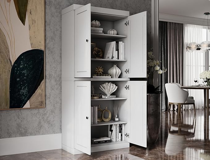 Palace Imports Solid Wood Bookcase - 6-Tier Bookshelf, 71.5” H - White, Wooden Cabinet Doors & Adjustable Shelves, Tall Bookcase for Living Room, 100% Renewable Eco-Friendly Wood, Made in Brazil