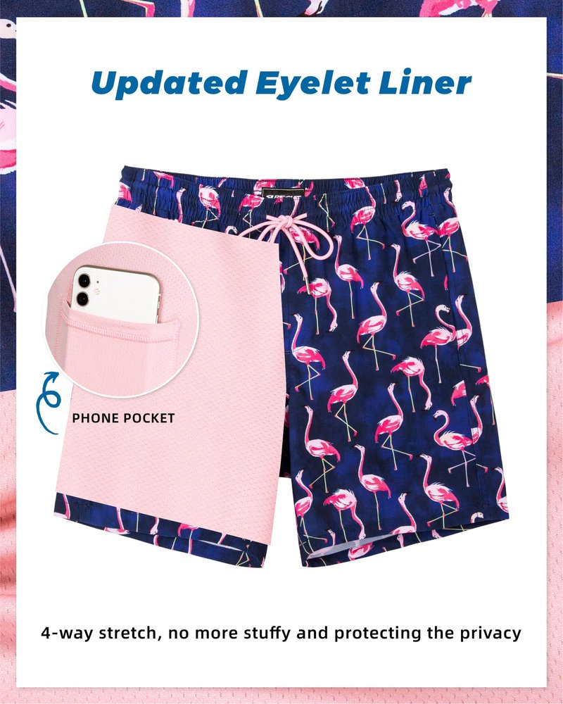 SURF CUZ Mens Swim Trunks with Compression Liner Quick Dry Swim Shorts 7" Swimming Trunks Stretch Bathing Suit 7 Inch,Flamingo Pink,S