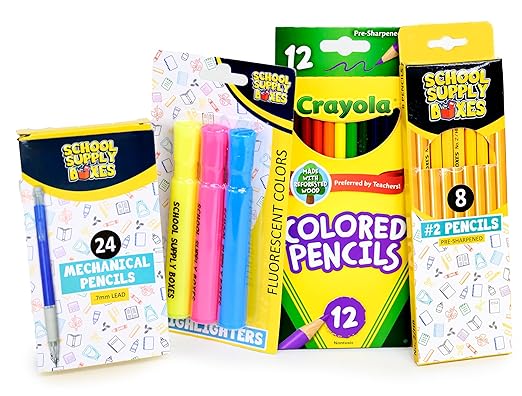 School Supply Boxes | Ultimate High School & College Case (2 Boxes) | Back to School Essentials Kit for Students & Teachers | Includes 1" Binders, College-Ruled Notebooks, Mech. Pencils, & More