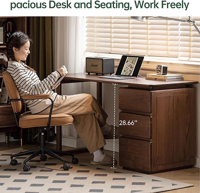 YESWOOD Home Office Desk, Gaming Desk, Mid Century Modern Computer Desk, Writing Desk with File Drawer for Study PC Desks 62.99" W