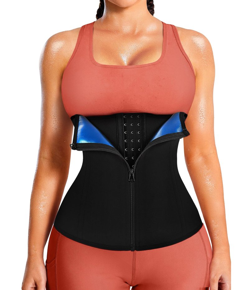 LEINIDINA Womens Waist Trainer Corset with Zipper Sweat Waist Trimmer for Women Workout Belt Corset Shapewear Black