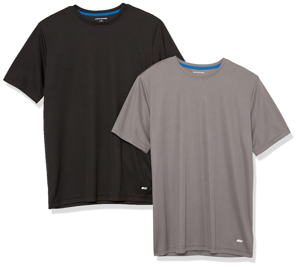 Amazon Essentials Men's Moisture Wicking Breathable Active Performance Tech Gym T-Shirts, Pack of 2, Black/Medium Grey, Small