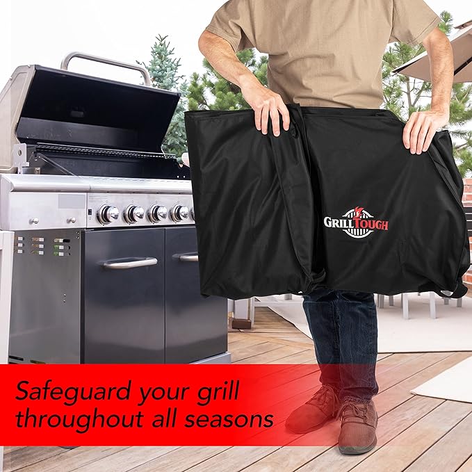 GrillTough Heavy Duty BBQ Grill Cover for Outdoor Grill, 52 Inch – Waterproof, Weather Resistant, UV & Fade Resistant with Adjustable Straps – Gas Grill Cover for Weber, Genesis, Charbroil, etc. Black
