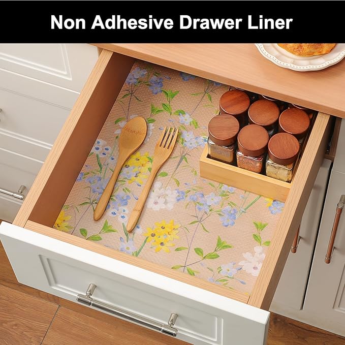 Cooyes Shelf Liner – Premium Non-Adhesive Cabinet & Drawer Liner for Kitchen – Waterproof Shelf Paper with Modern Pattern – Durable EVA Cabinet Mat – Easy to Cut （24" W x 120" L）