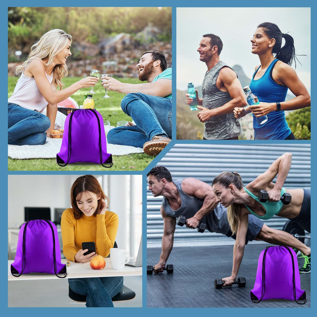 PLULON 15 Pcs Purple Drawstring Bags Drawstring Backpack Bulk, String Backpack Cinch Sack Sport Gym Backpack Bags for Yoga Traveling Outdoor Sports