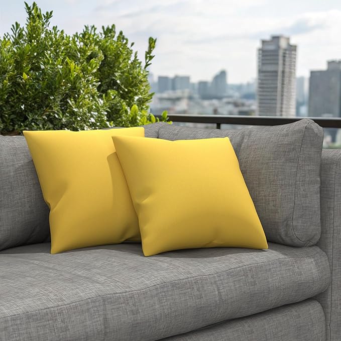 Covers & All Sunbrella Outdoor Throw Pillows, Pack of 2 Water Resistant & UV Fade Resistant Premium Square Throw Pillows (Inserts with Covers) for Indoor & Outdoor Use,16" x 16" Canvas Sunflower