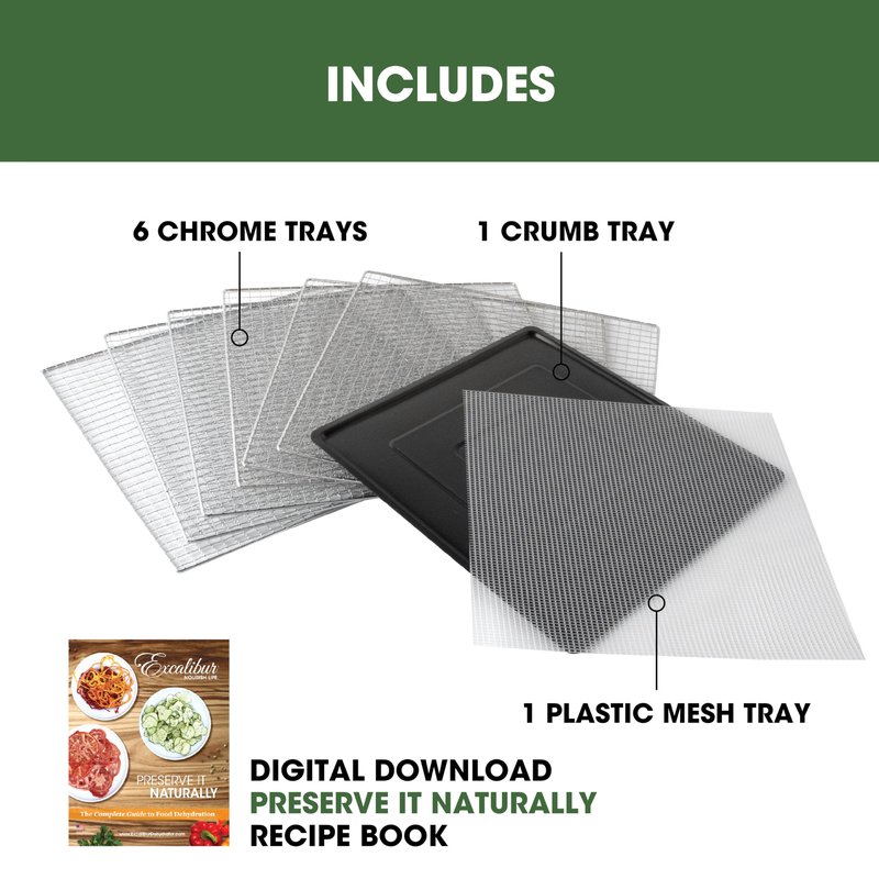 Excalibur Electric Food Dehydrator Select Series 6-Tray with Adjustable Temperature Control Includes Chrome Plated Drying Trays Stainless Steel Construction and Glass French Doors, 700-Watts, Black