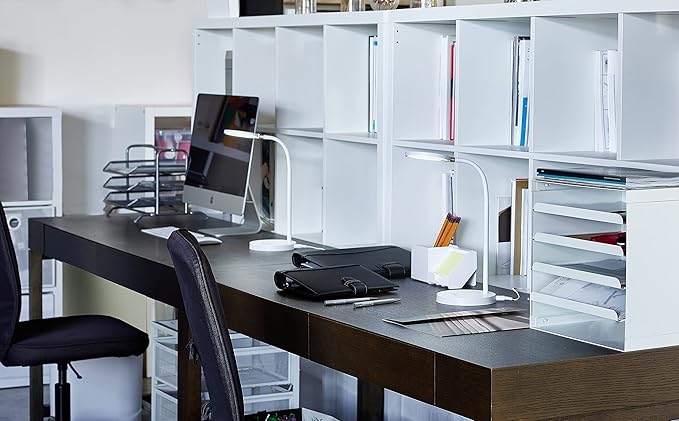 Bostitch Office LED Desk Lamp, Qi Wireless Charging, Dimmable, 3 Brightness Levels, Flexible, Quick Charging, Touch Power Control, White (LED2107-WHT)