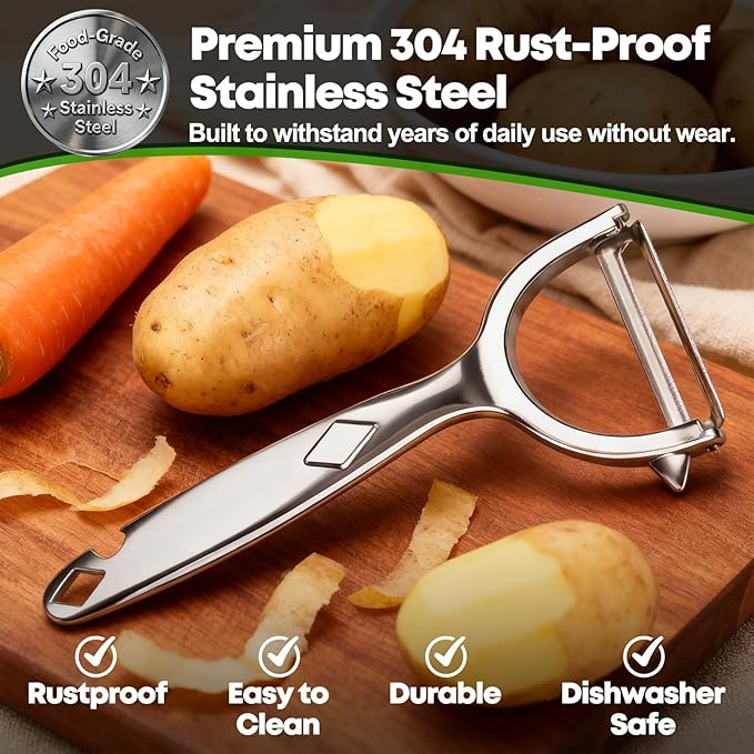 Kitchen Peeler Set, 2‑Pack Stainless Steel Y & I Peeler with Non‑Slip Ergonomic Handle
