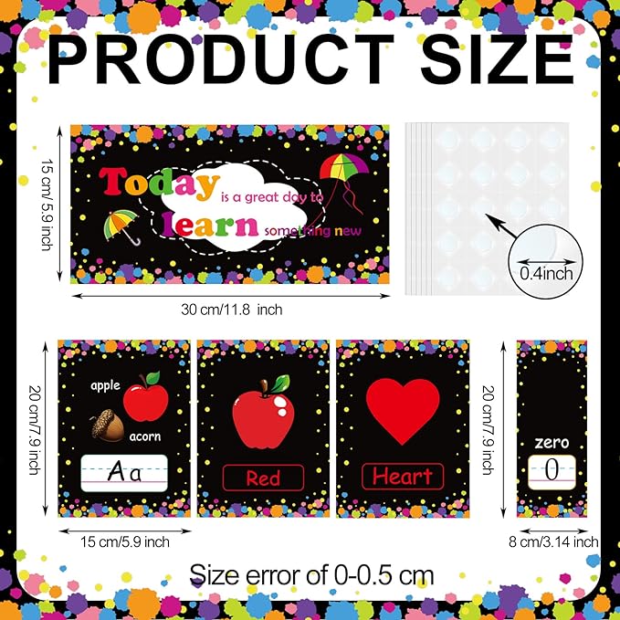 58 Pieces Educational Preschool Cards Kids Early Learning Poster Alphabet Number Colors and Shapes Bulletin Board Decoration Kindergarten Classroom Learning Card with Glue Point Dot (Cool Style)