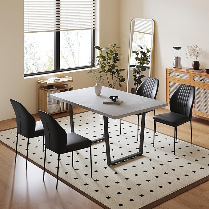 5 Piece Dining Table Set, 42.9 Inch Modern Kitchen Dining Table and Leather Dining Chairs for Kitchen Dining Room (Table + 4 Black Chairs)