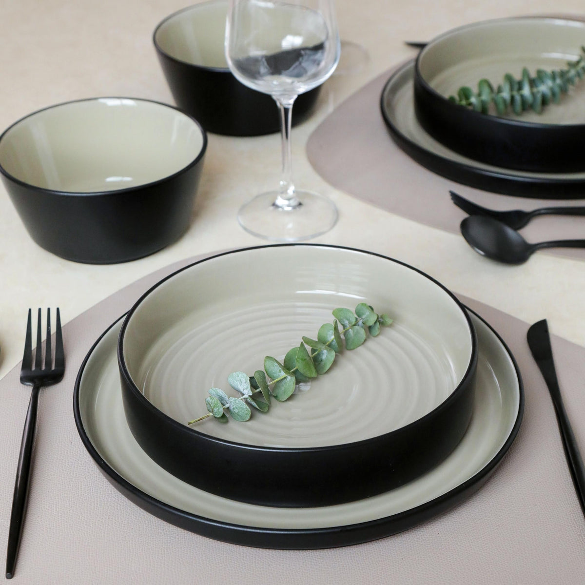 Stone Lain Elica 12-Piece Modern Dinnerware Set Stoneware, Plates and Bowl Sets for 4, Navy and White