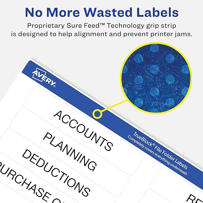 Avery File Folder Labels with TrueBlock Technology, Permanent Adhesive, 2/3" x 3-7/16", Laser/Inkjet, 750 Labels (08366)