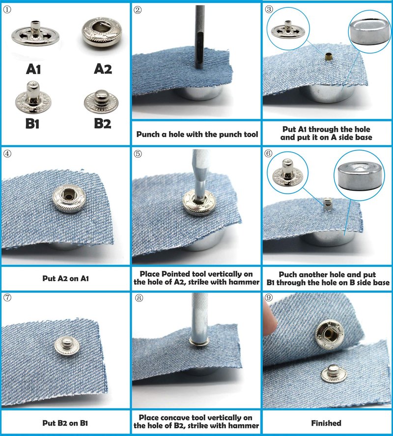 Raydodo 12 Set Leather Snap Fasteners Kit, 15mm Metal Snap Buttons Kit Press Studs with 4 Install Tools, Rivets and Snaps for Clothing, Jeans, Jackets, Bracelets, Bags (Gold)