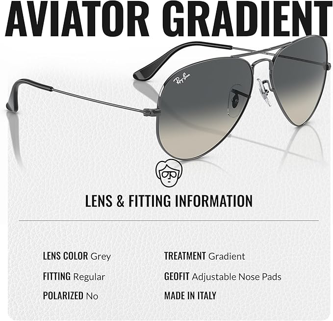 Ray-Ban RB3025 AVIATOR GRADIENT Pilot Shaped Sunglasses for Men & Women with Official RAYBAN Eyewear Kit