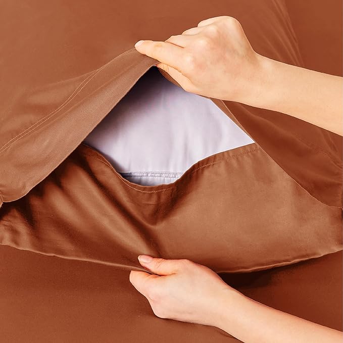 Bedsure Full Size Bed Sheets, Cooling Sheets, Rayon Derived from Bamboo, Breathable & Soft, Deep Pocket Up to 16 Inches, Hotel Luxury Silky Bedding for Hot Sleepers, Burnt Orange