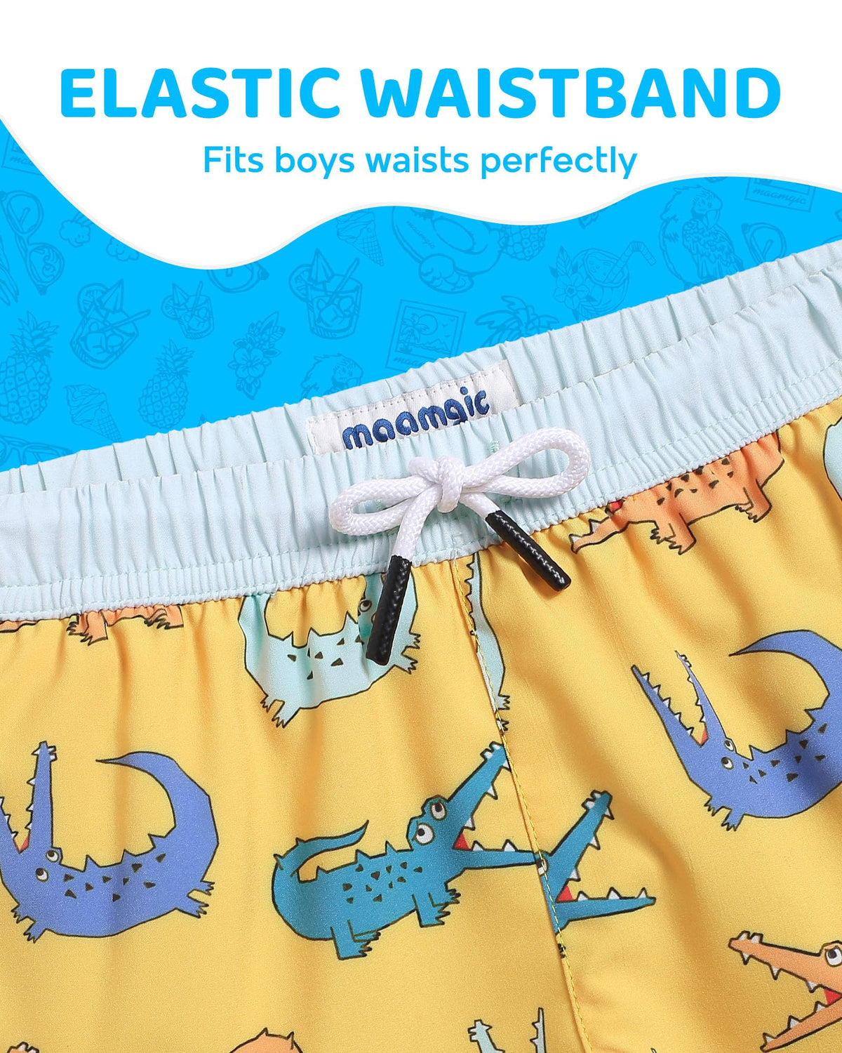 maamgic Boys Swim Trunks with Compression Liner Toddler Boy Swimsuit Quick Dry 4-Way Stretch Swimming Trunks Crocodile Orange 8 Years