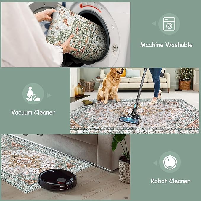 Moynesa Ultra-Thin Washable Round Rug - 6ft Large Living Room Circle Area Rugs, Vintage Dining Room Mat Stain Resistant Nursery Carpet for Bedroom Mudroom Kitchen Apartment Home Office