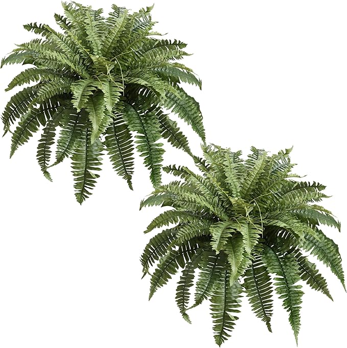 41" Silky Artificial Boston Fern Bush,Set of 2, Fake Fern Large Hanging Plant That Look Real for Outdoors Home Decor,61Branches. (41" 2Pcs61Fronds)