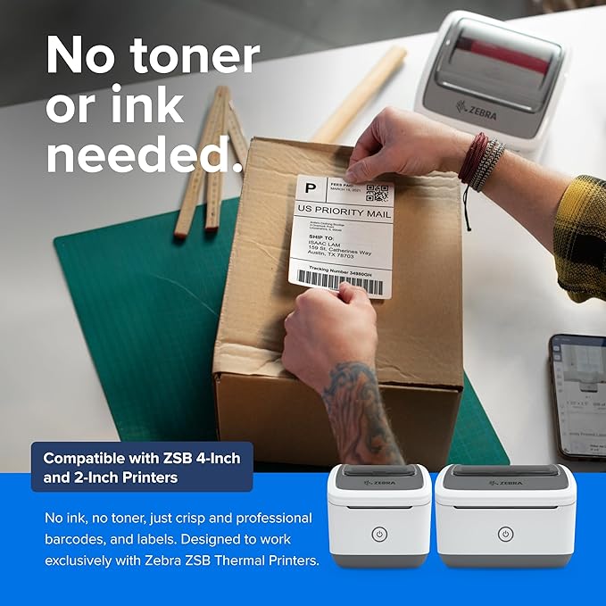 Zebra ZSB Series Labels - Potato Starch-Based Printer Label Paper - Recyclable Cartridge for Stickers - Versatile, Cloud-Based Adhesive - Round, 2" x 2"